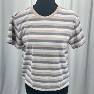 Volcom Women's Cropped Striped M Tee Cream Pink Gray Short Sleeve Y2K Skater